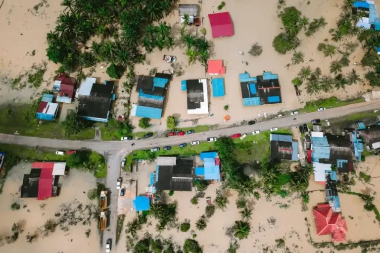 Flooded houses after heavy rain